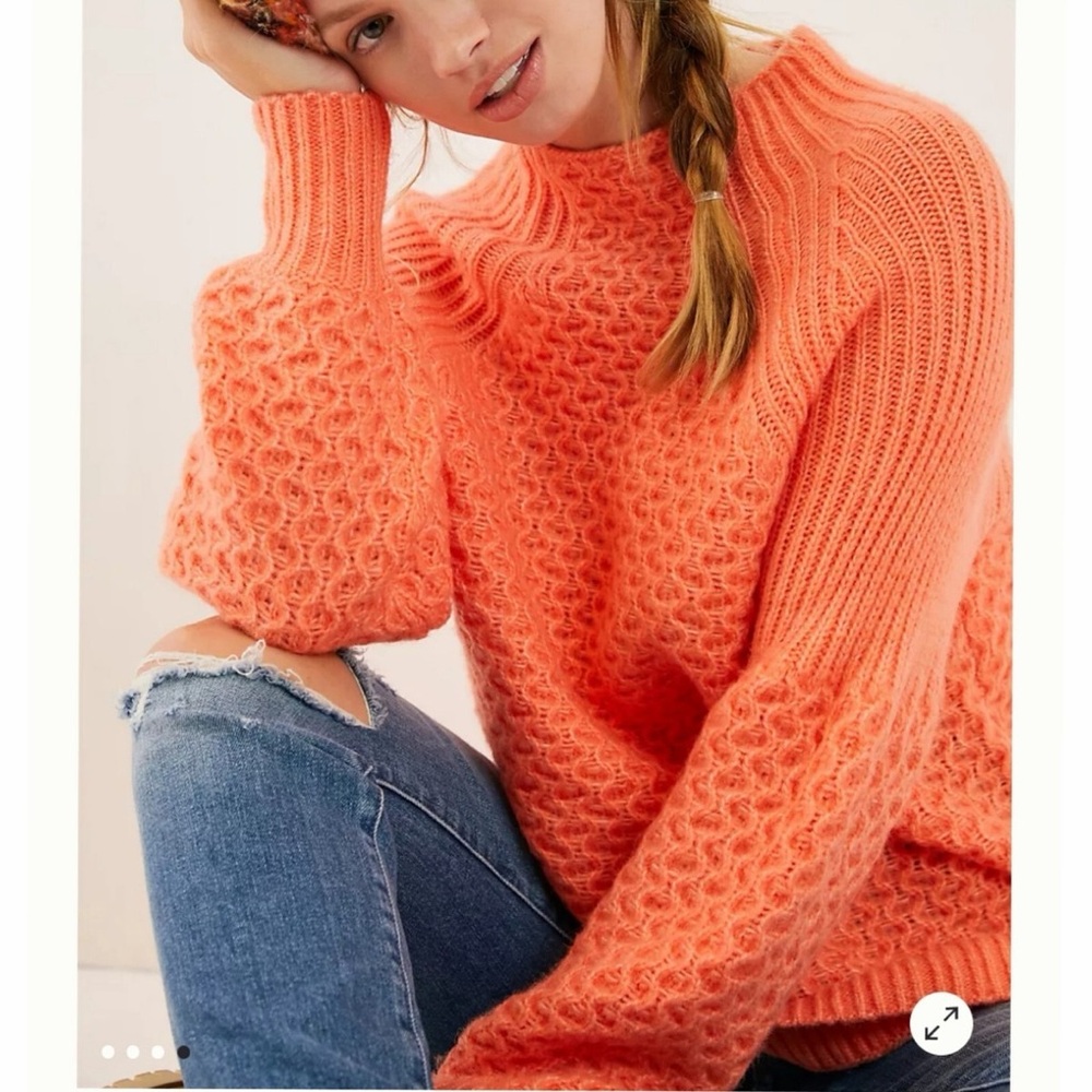 Anthropologie Coral-Orange Textured Turtleneck Sweater